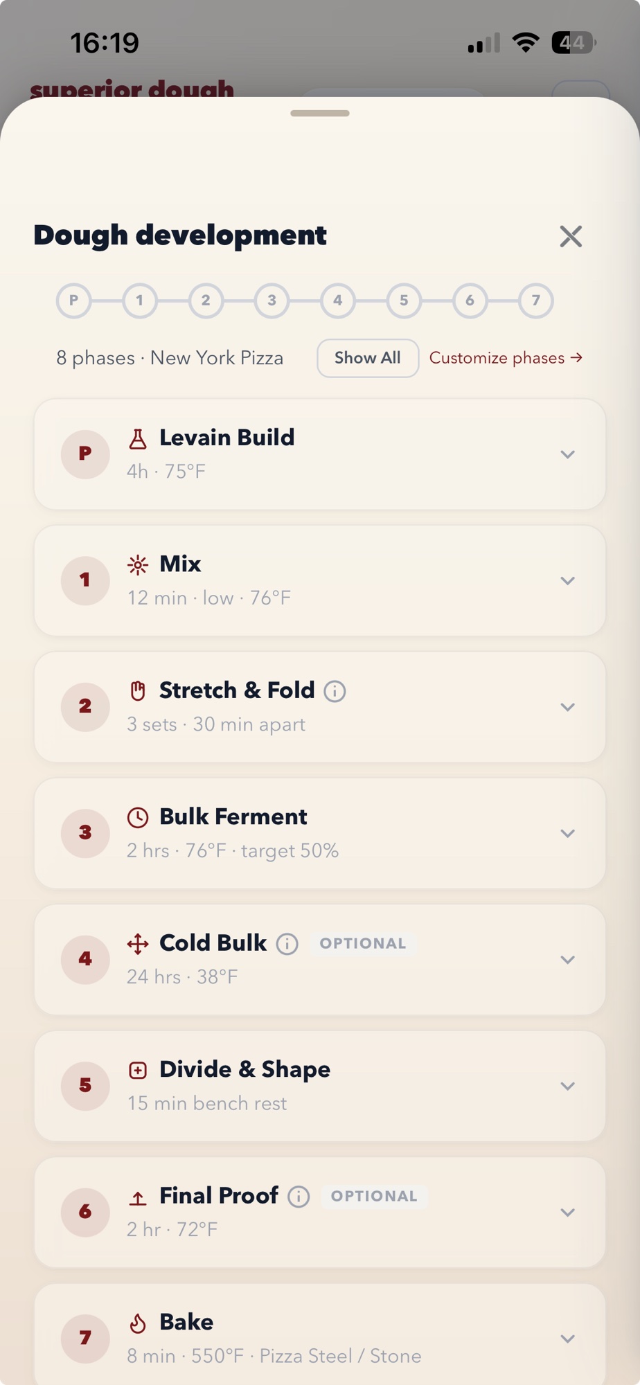 The Superior Dough workflow, showing the dough-development phases